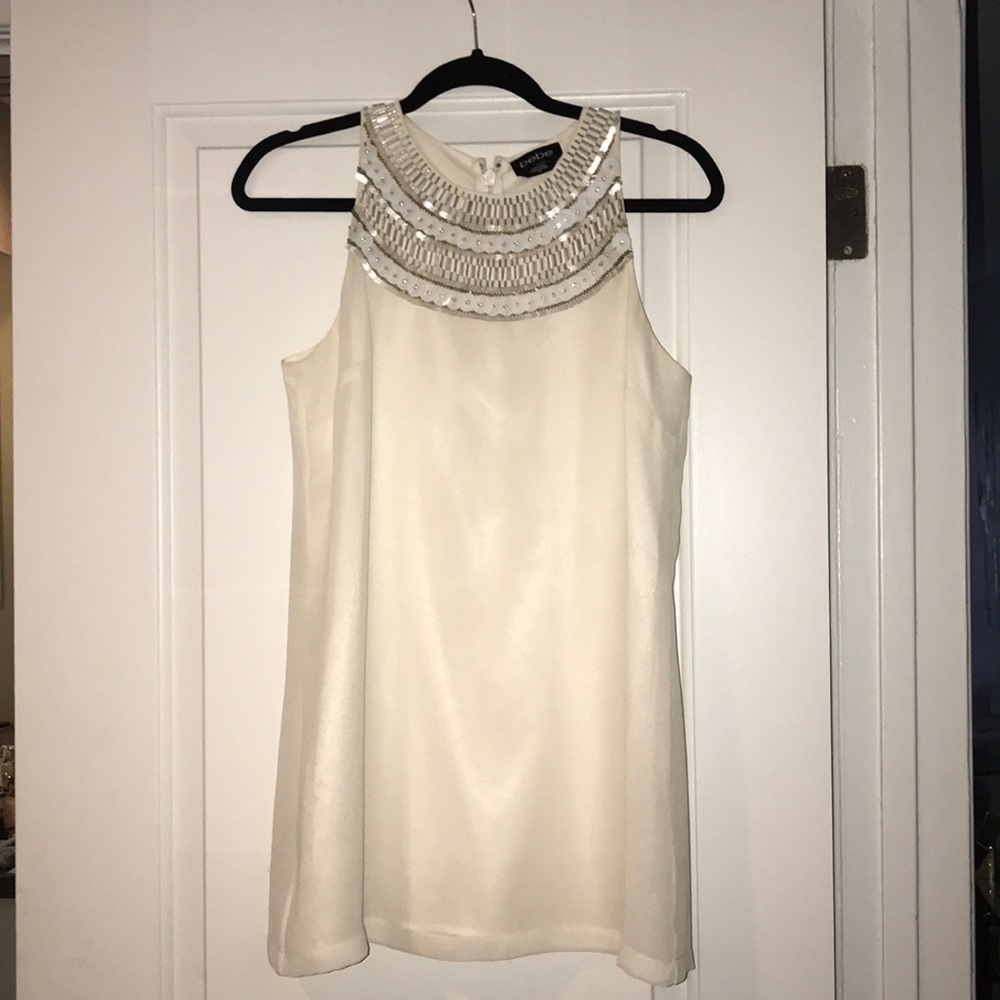 Beautiful BEBE white semi-formal dress